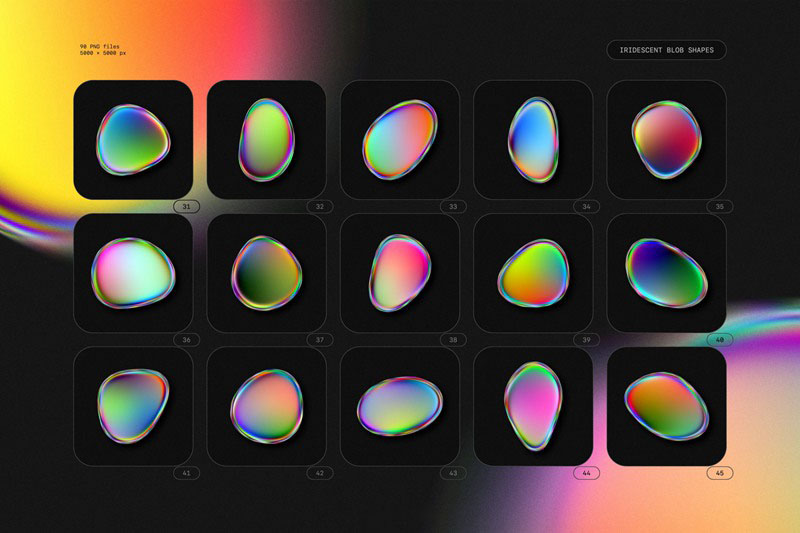 90个高分率活力彩虹色全息液体形状合集免扣PNG素材 图片素材 第8张