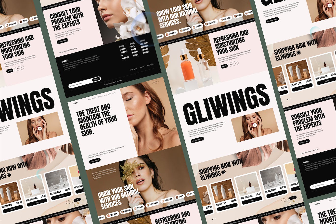 美容网站着陆页设计模板 Gliwings – Beauty Landing Page APP UI 第3张