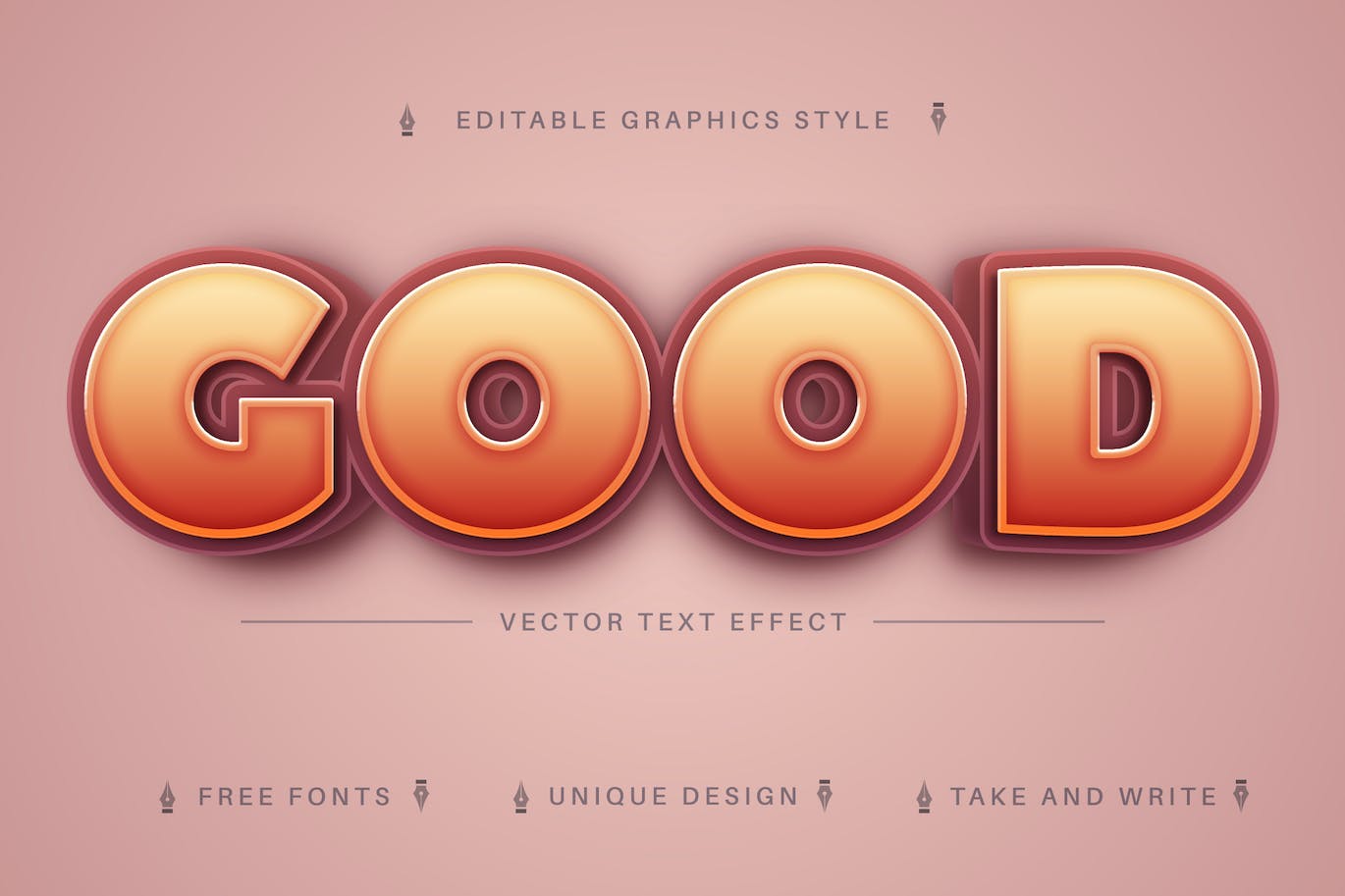 阴影3D矢量文字效果字体样式 Good 3D – Editable Text Effect, Font Style 插件预设 第1张