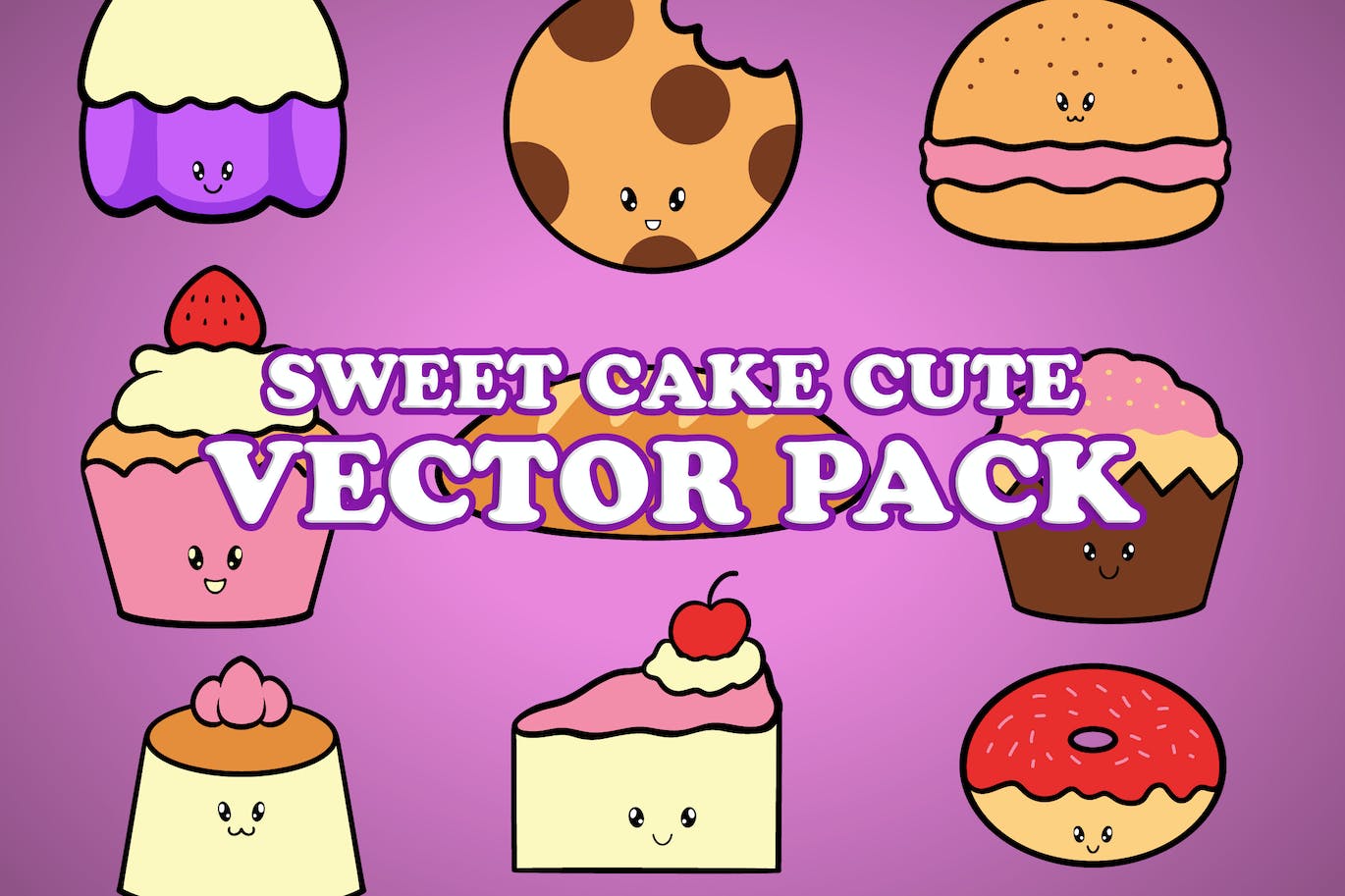 可爱的蛋糕卡通插画矢量素材 Cute Cake Cartoon Illustration Vector Pack 设计素材 第1张
