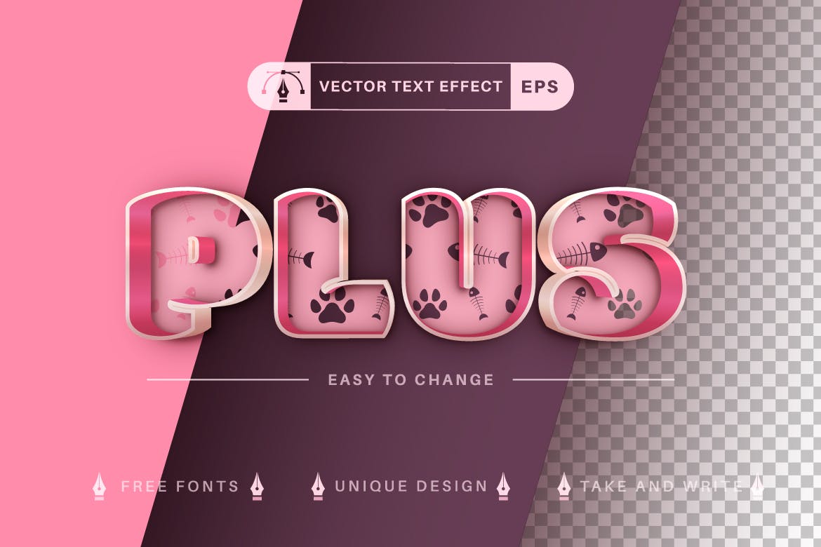 猫元素双色矢量文字效果字体样式 Cat Double Color Editable Text Effect, Font Style 插件预设 第5张