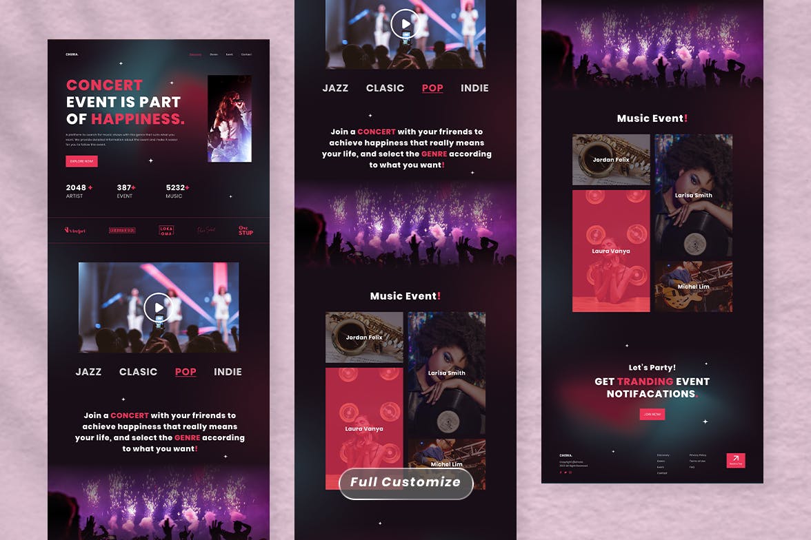 音乐演唱会网站着陆页设计模板 Music Concert Landing Page – Cheria APP UI 第2张