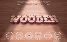 木材纹理字体样式矢量文本效果 Texture Wood – Editable Text Effect, Font Style