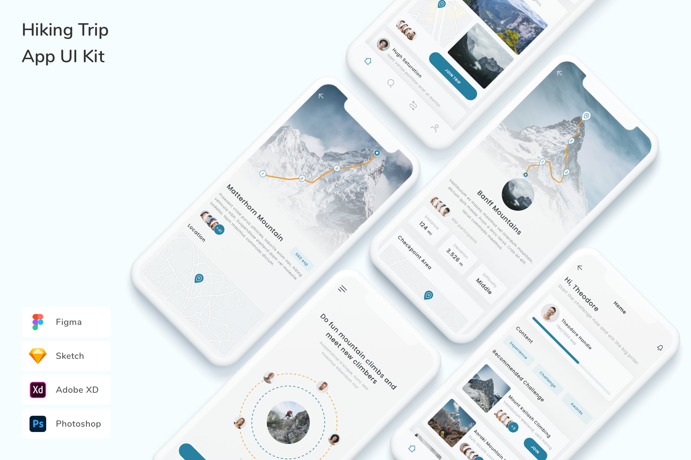远足旅行移动应用UI设计套件 Hiking Trip App UI Kit APP UI 第1张