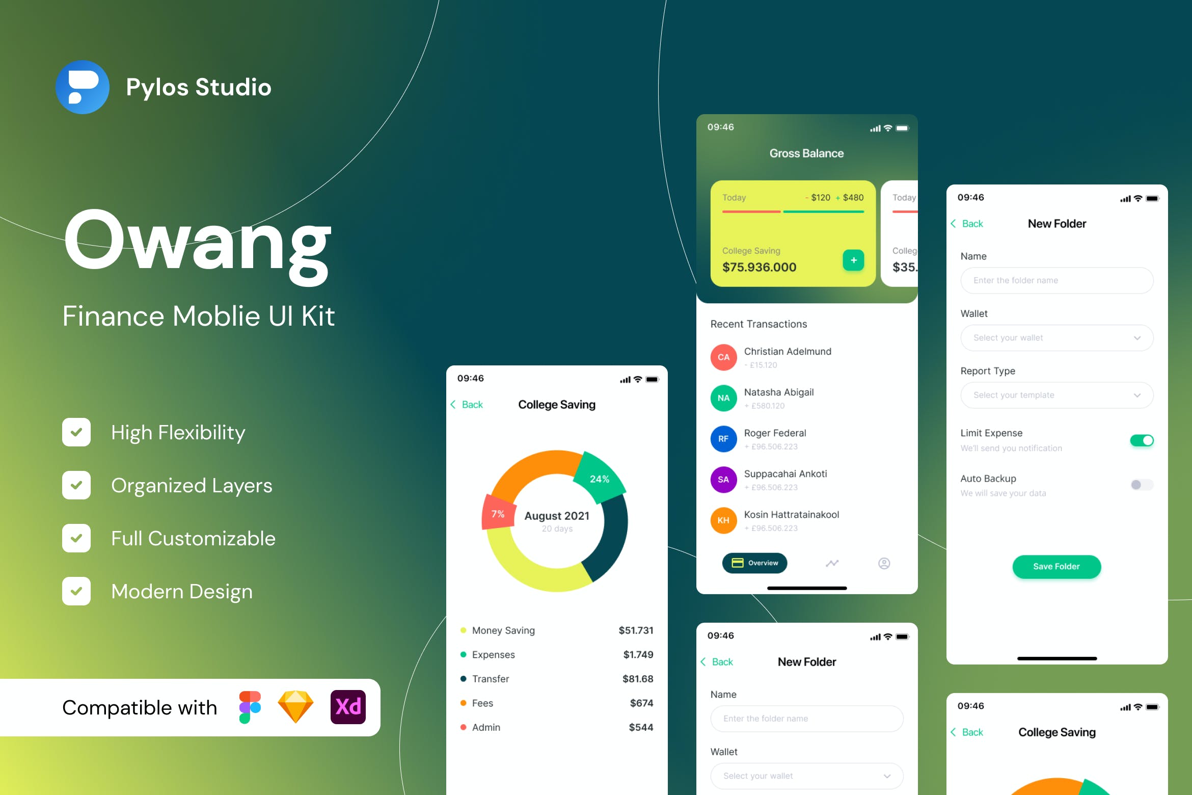 钱包金融App应用程序界面设计UI套件 Owang – Finance Mobile App UI Kits APP UI 第1张