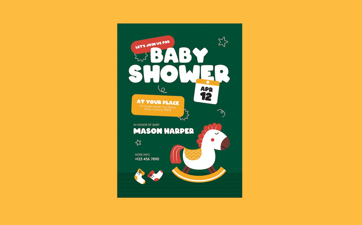 创意儿童婴儿沐浴邀请函设计模板 Creative Kids Baby Shower Invitation 设计素材 第2张