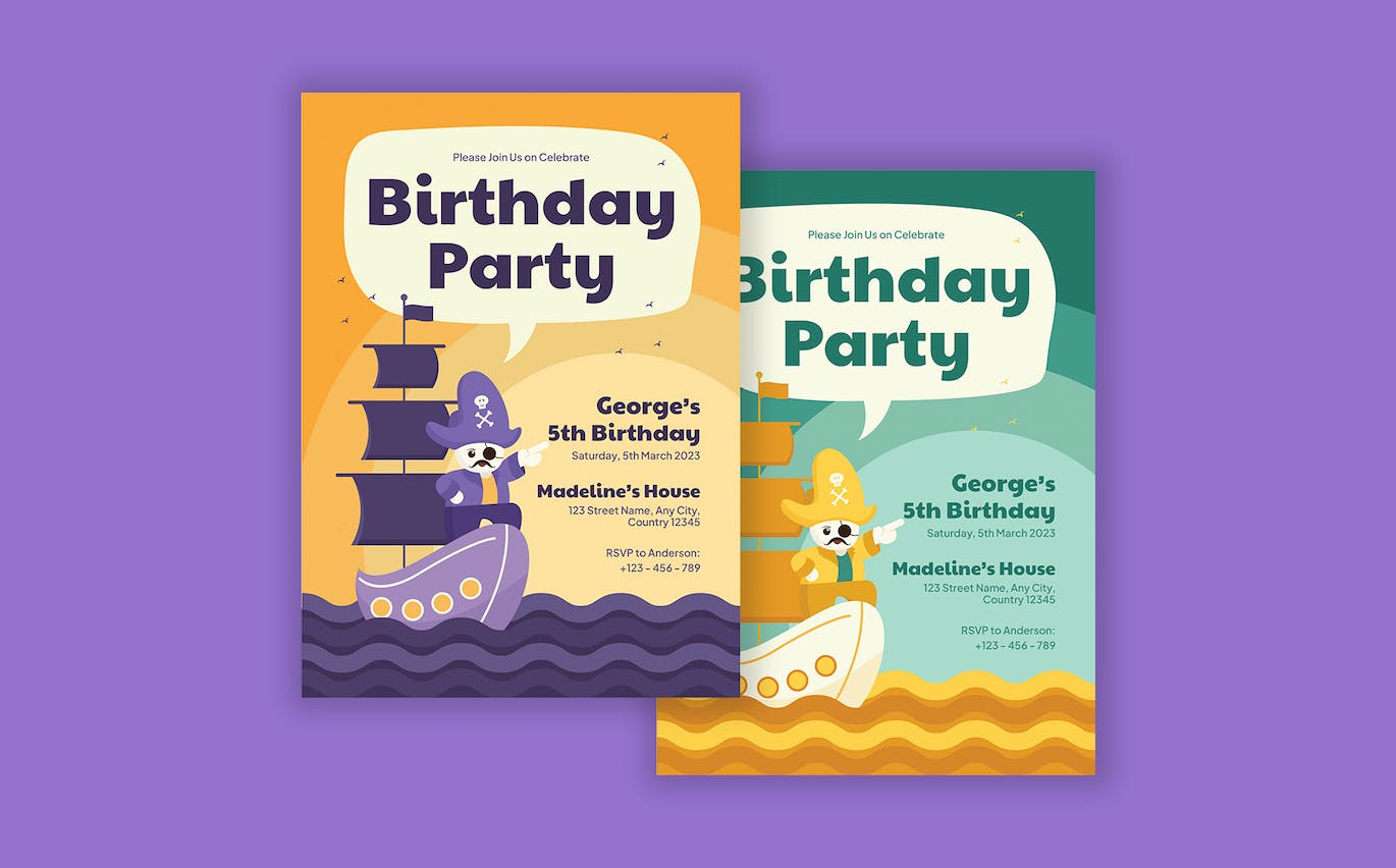 海盗主题儿童生日邀请函设计模板 Kids Birthday Invitation – Pirates Theme 设计素材 第2张