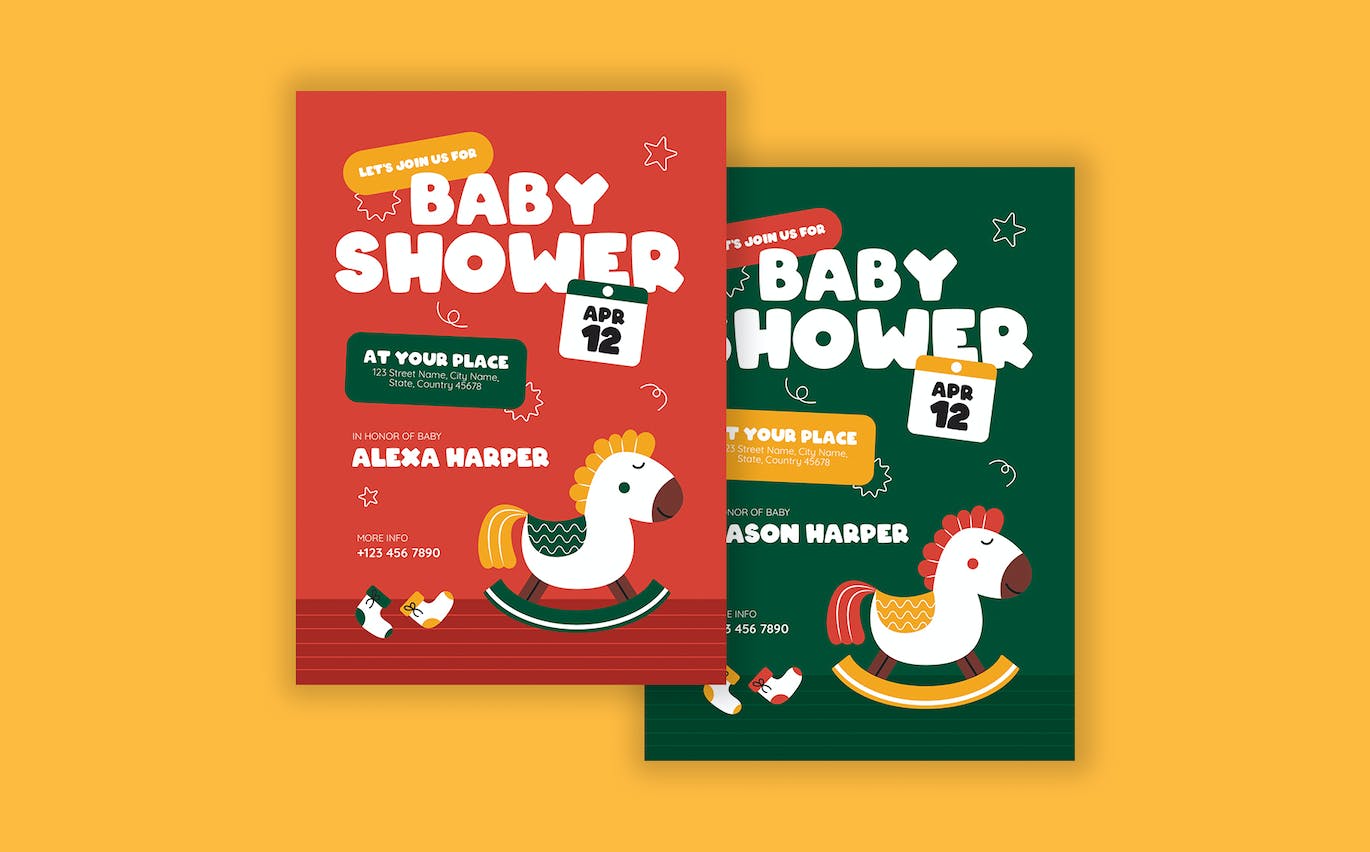 创意儿童婴儿沐浴邀请函设计模板 Creative Kids Baby Shower Invitation 设计素材 第3张