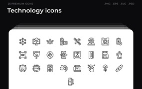 25枚技术主题简约线条矢量图标 Technology icons