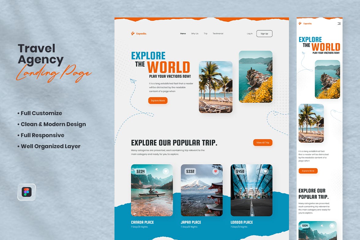 旅行社网站着陆页设计模板 Travel Landing Page – Expedia APP UI 第1张