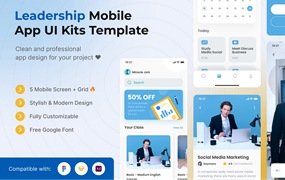 影响者App移动应用UI套件模板 Leadership Mobile App UI Kits Template