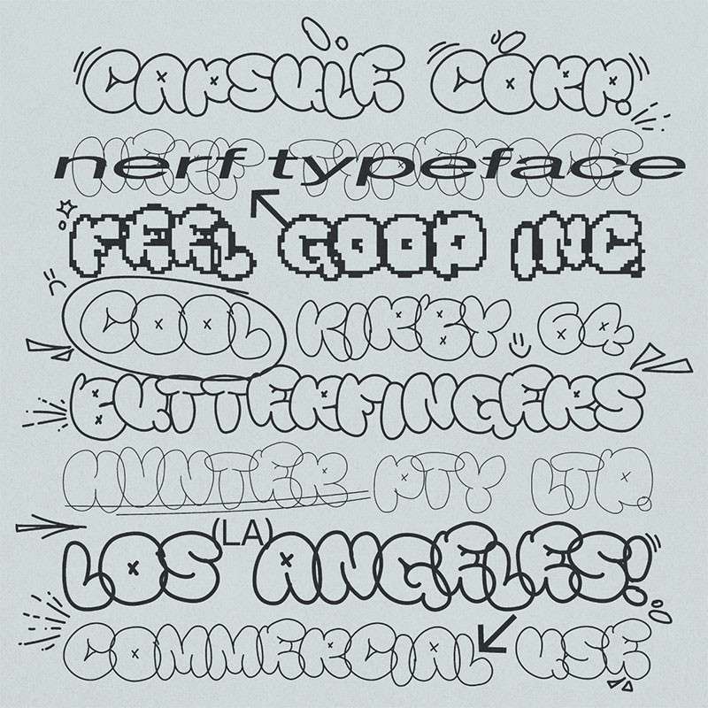Nerf涂鸦泡泡风格英文字体 设计素材 第4张