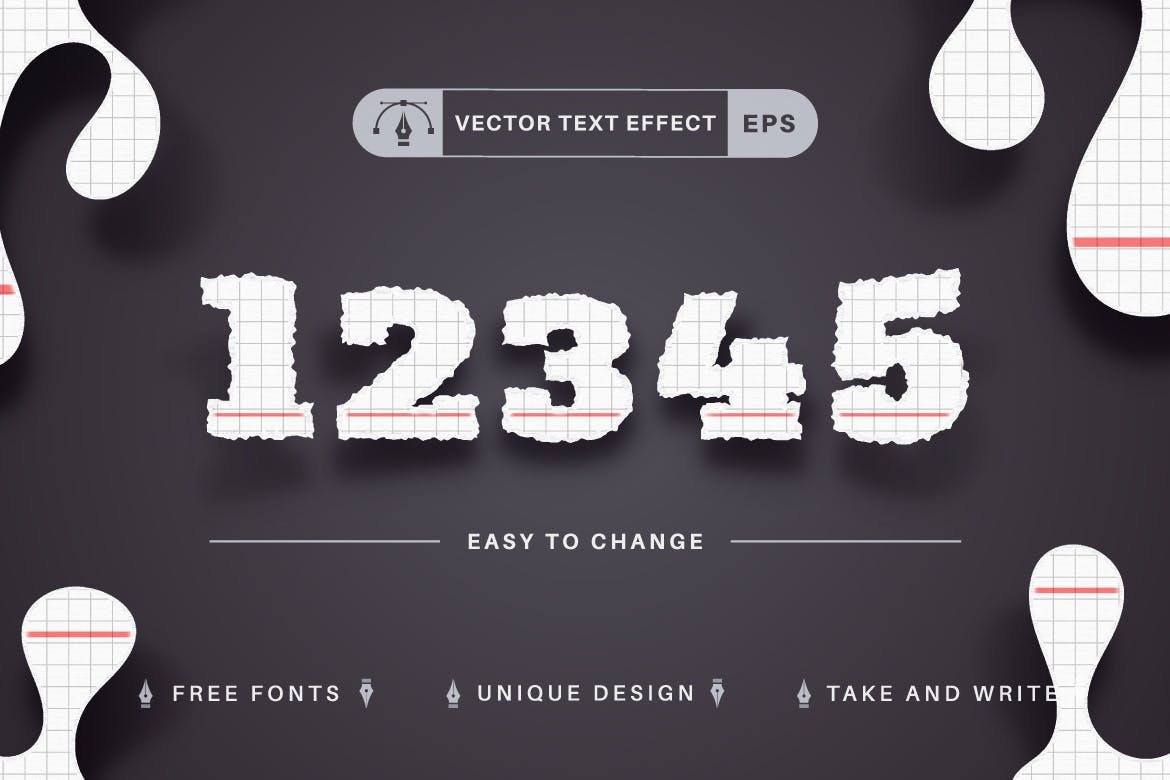 撕裂纸张矢量文字效果字体样式 Torn Paper – Editable Text Effect, Font Style APP UI 第5张
