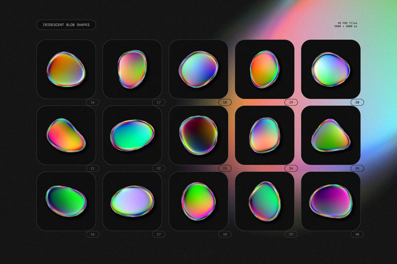 90个高分率活力彩虹色全息液体形状合集免扣PNG素材 图片素材 第11张
