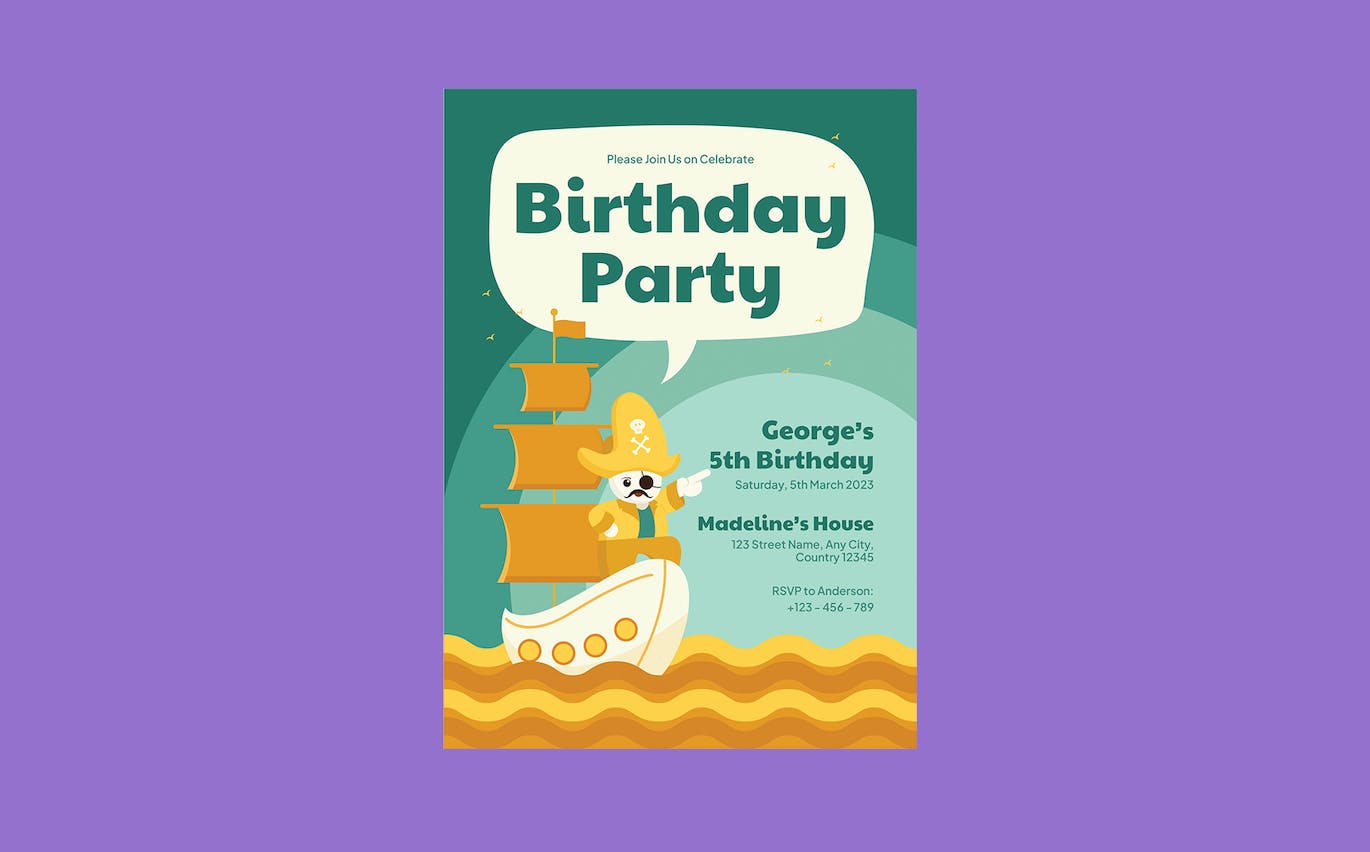 海盗主题儿童生日邀请函设计模板 Kids Birthday Invitation – Pirates Theme 设计素材 第3张