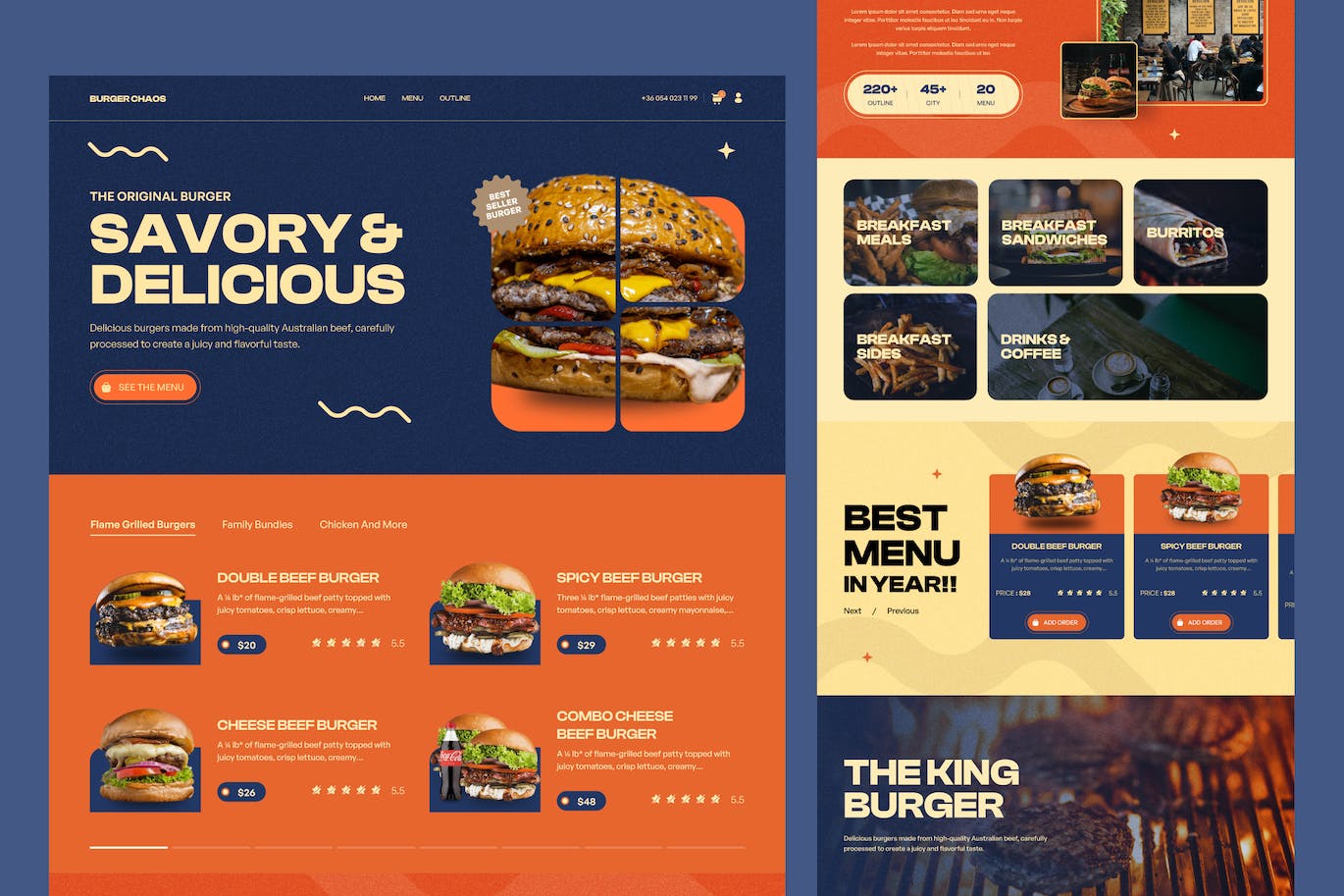 汉堡店网站着陆页模板 Burger Chaos – Burger landing page APP UI 第2张