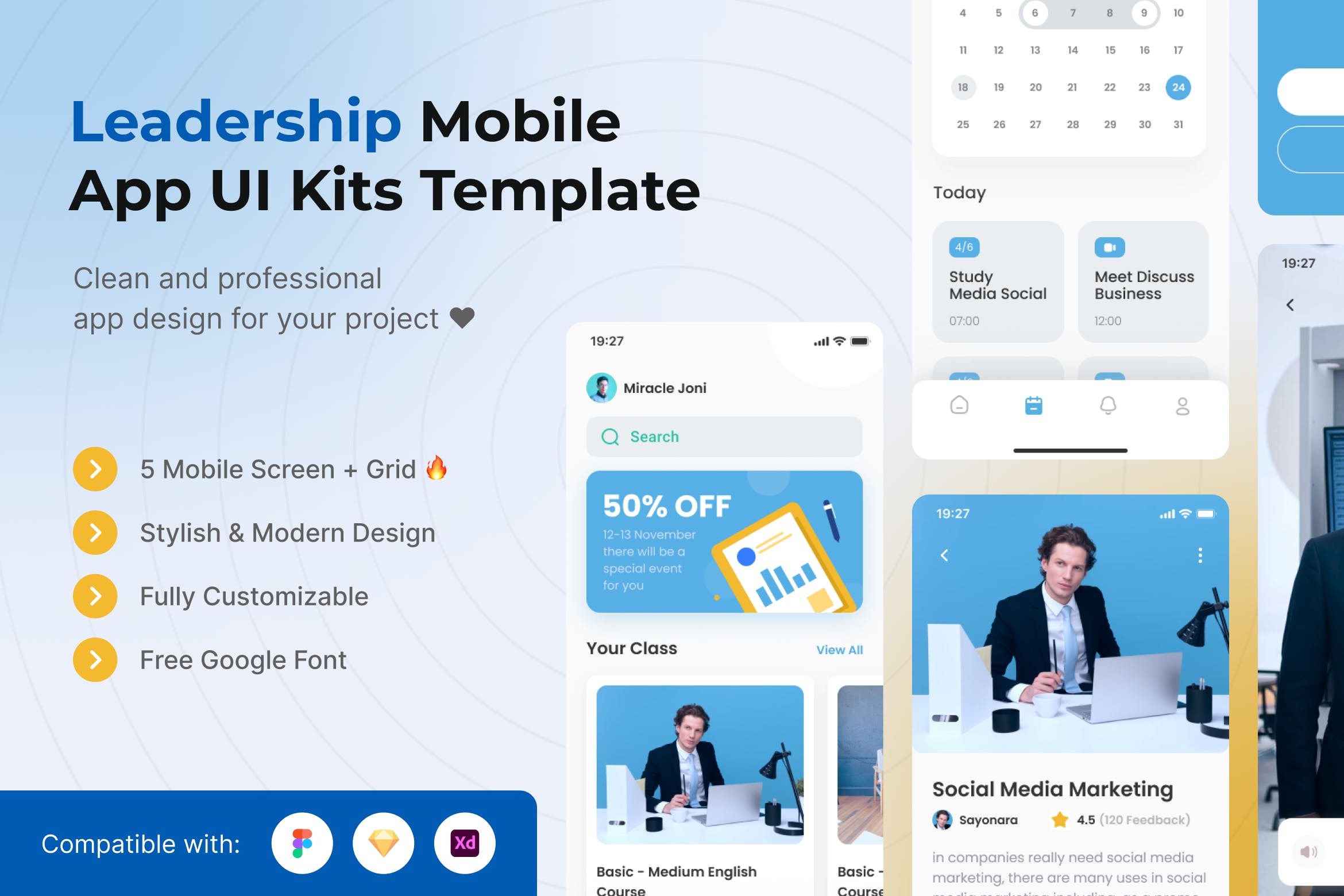 影响者App移动应用UI套件模板 Leadership Mobile App UI Kits Template APP UI 第1张