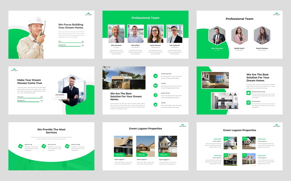 绿色房地产建筑谷歌幻灯片设计模板 Green Lagoon – Real Estate Google Slide Template 幻灯图表 第4张
