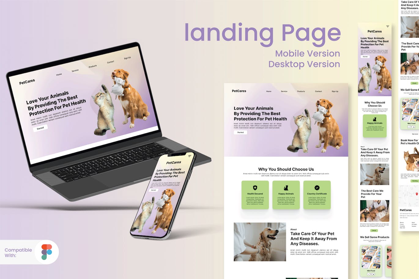 宠物店网站响应式设计着陆页主页模板 Pet Shop Landing Page APP UI 第1张