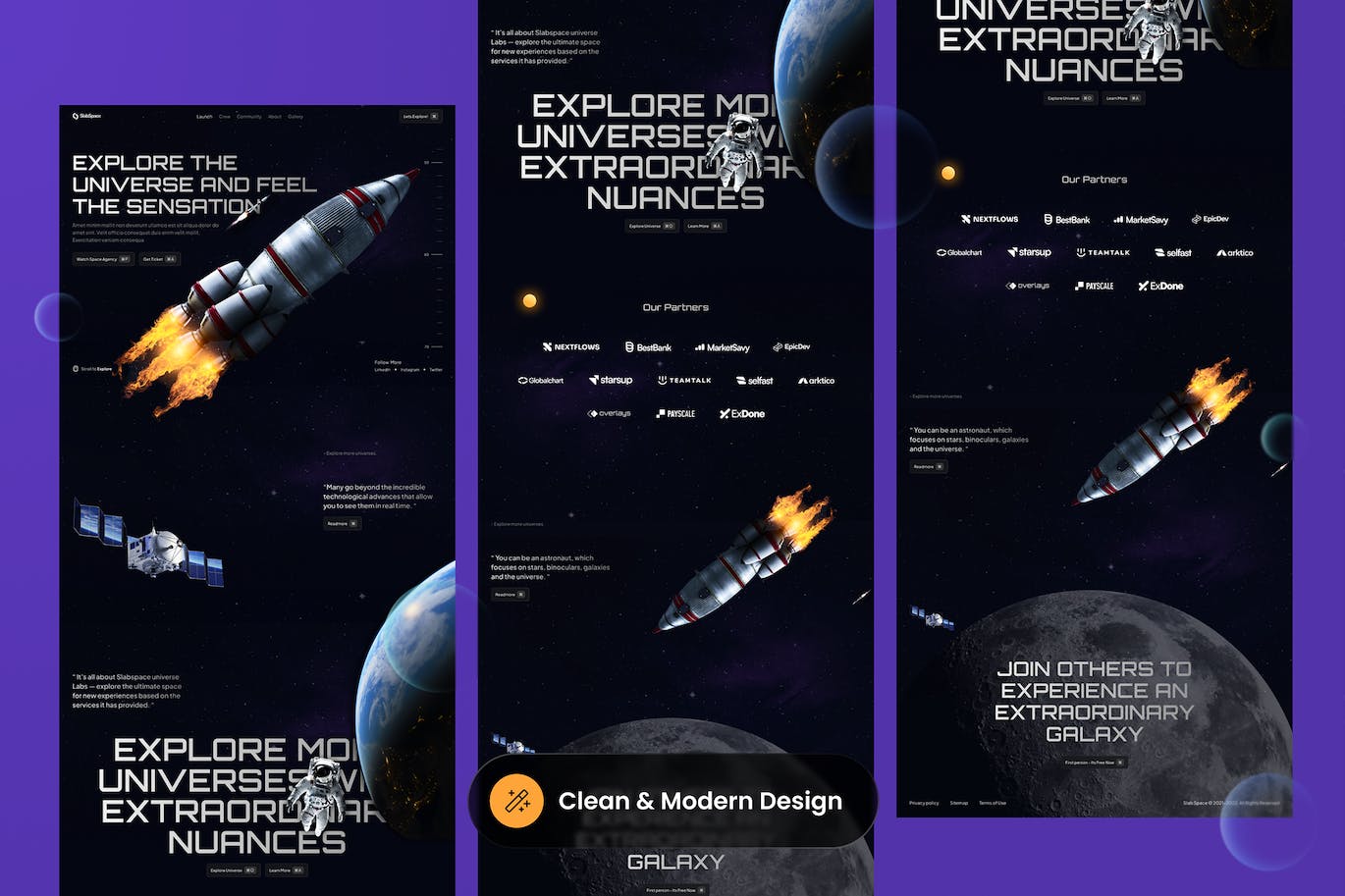 太空旅行网站着陆页设计模板 Slabspace – Space Travel Landing Page APP UI 第2张