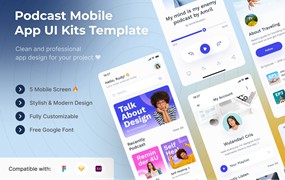 播客App移动应用UI套件模板 Podcast Mobile App UI Kits Template