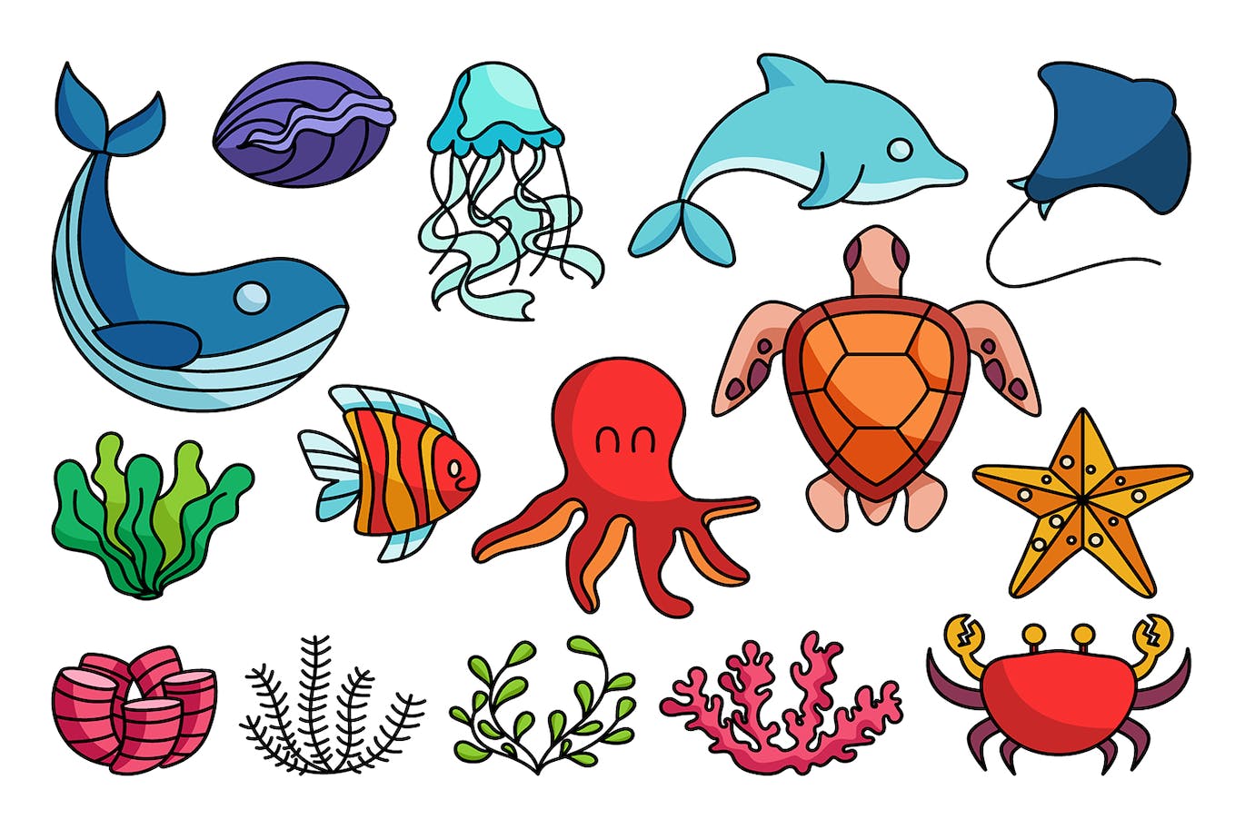 海洋动植物元素矢量插画集 underwater, fish, marine, celebration, event APP UI 第2张