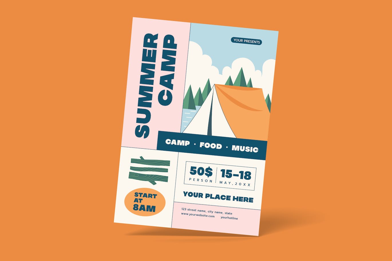 夏令营露营活动传单模板下载 Summer Camp Flyer 设计素材 第1张