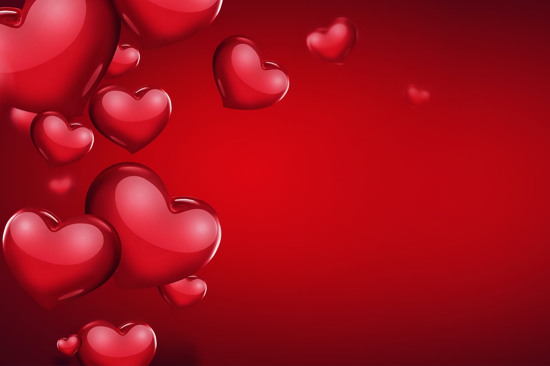 明亮光面心形浪漫红色背景 Romantic Background with Bright Red Hearts 图片素材 第1张