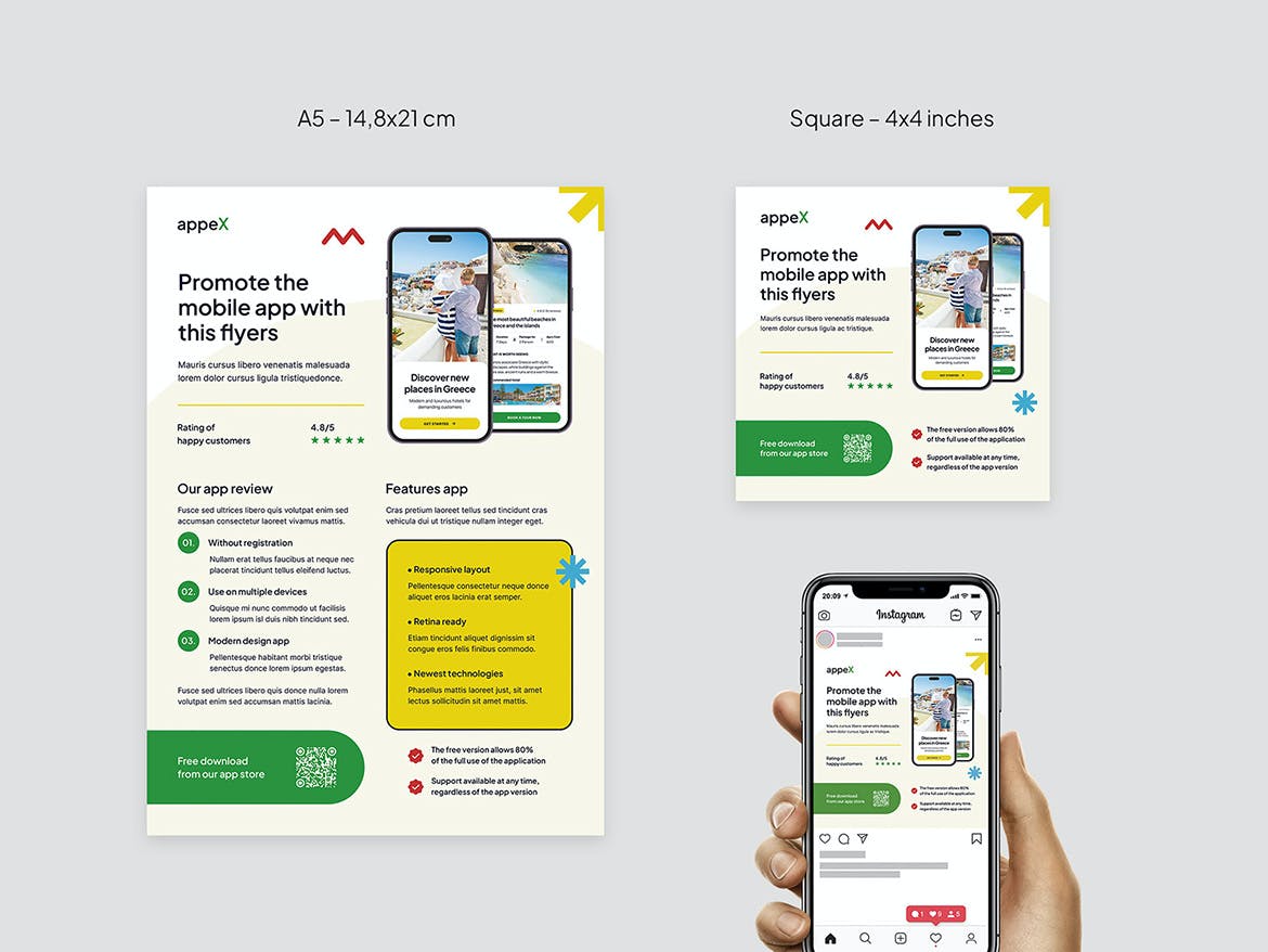 移动应用程序推广海报传单设计模板 Promo App Flyer Templates APP UI 第5张