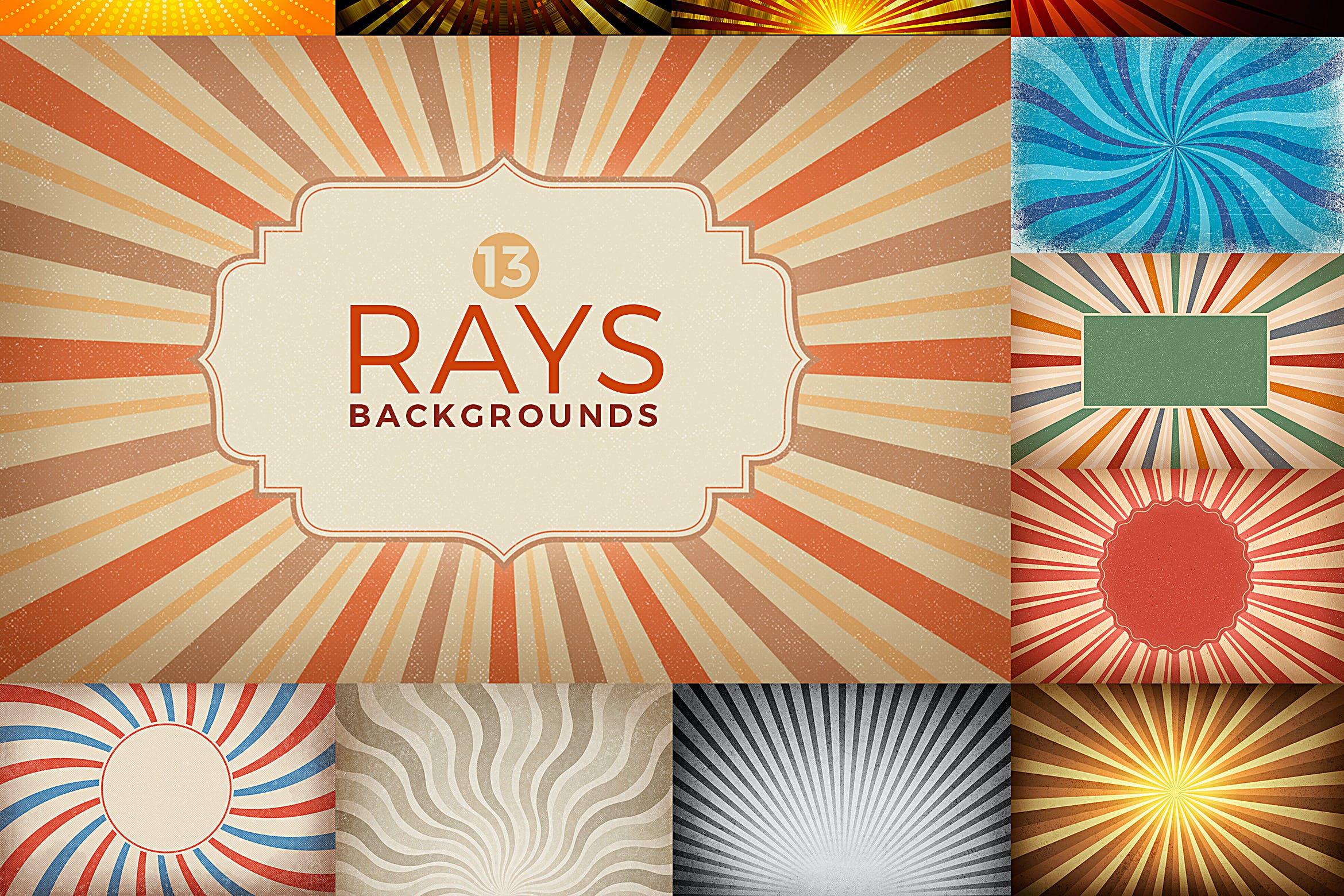 彩色复古射线光线背景 Rays Backgrounds 图片素材 第1张