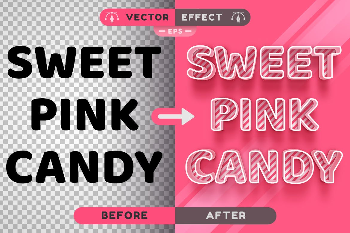 甜粉色糖果矢量文字效果字体样式 Sweet Pink Candy – Editable Text Effect Font Style 插件预设 第3张