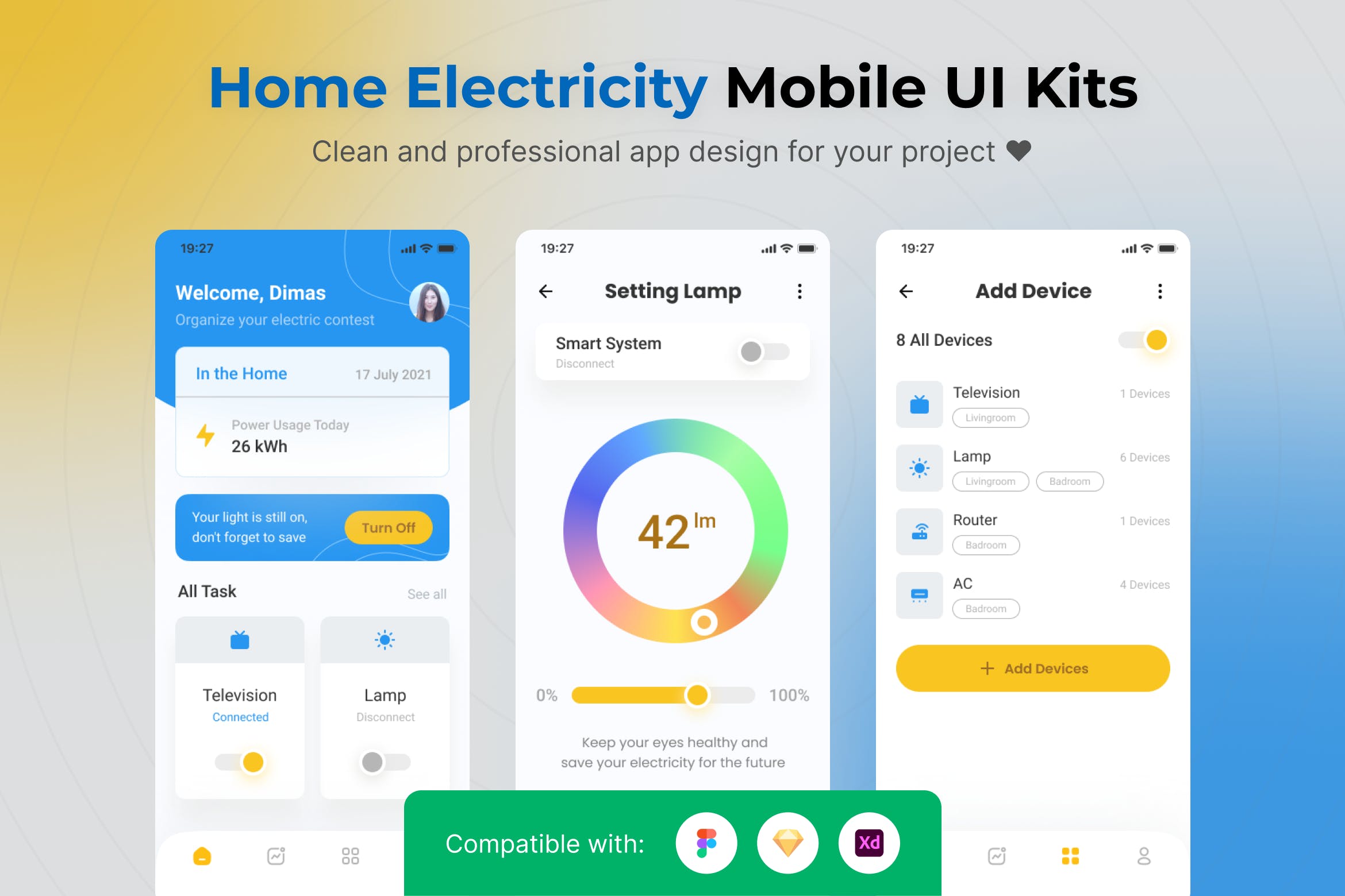 家庭用电App移动应用UI套件模板 Home Electricity Mobile App UI Kits Template APP UI 第1张