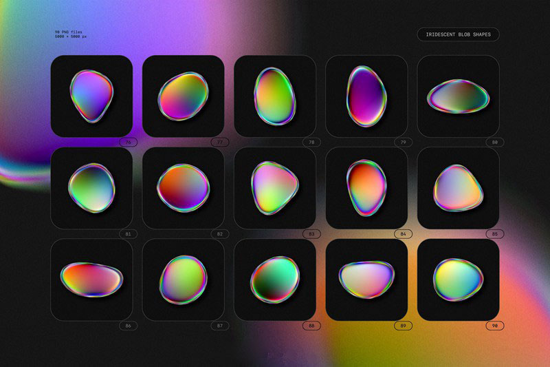 90个高分率活力彩虹色全息液体形状合集免扣PNG素材 图片素材 第2张