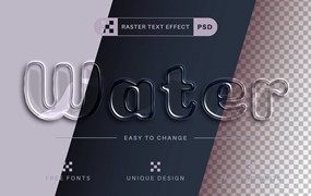 透明水状文字效果字体样式 PSD Water – Editable Text Effect, Font Style