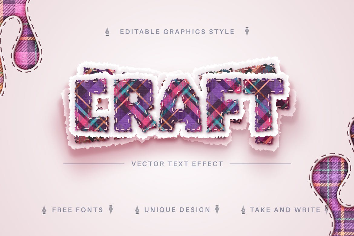 格纹纺织矢量文字效果字体样式 Tartan Textile – Editable Text Effect, Font Style 插件预设 第5张