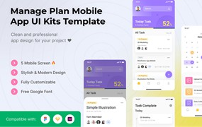 管理规划App移动应用UI套件模板 Manage Plan Mobile App UI Kits Template