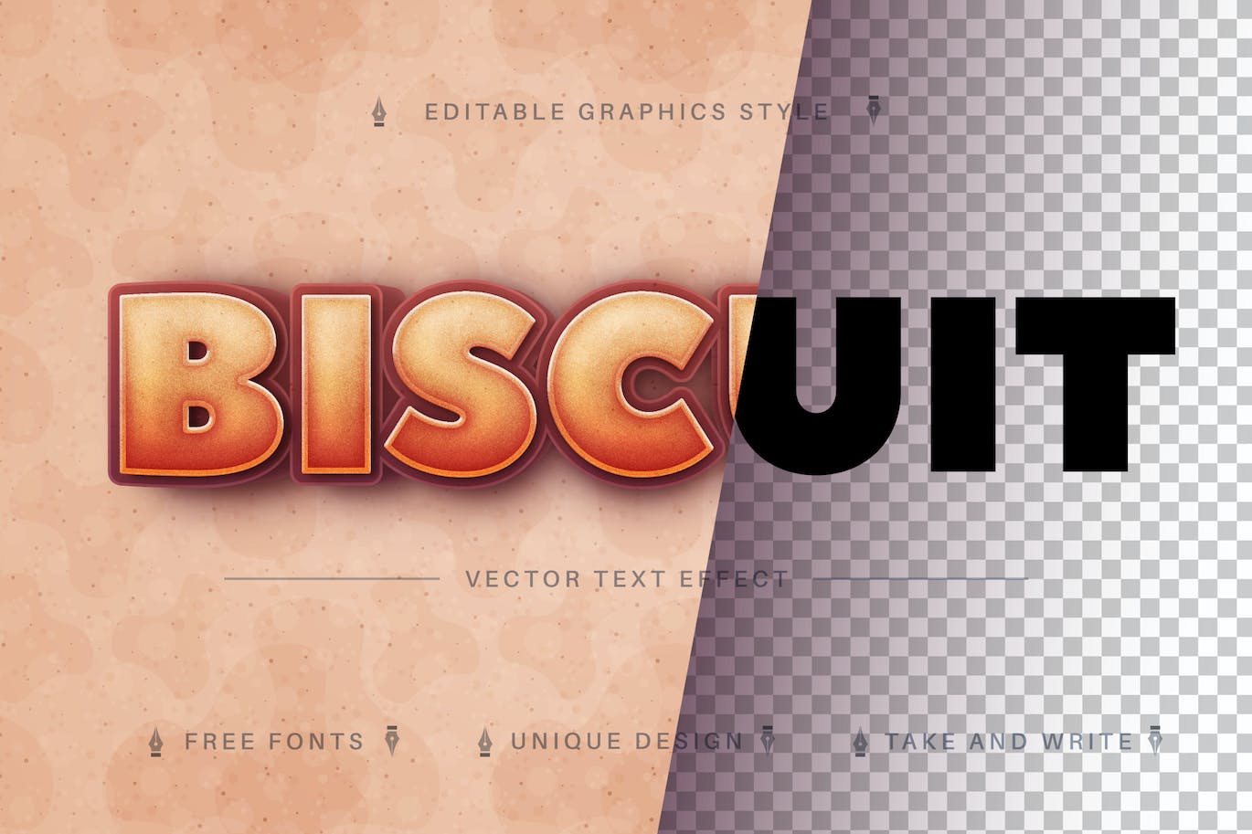 饼干色复古矢量文字效果字体样式 Biscuit – Editable Text Effect, Font Style 插件预设 第1张