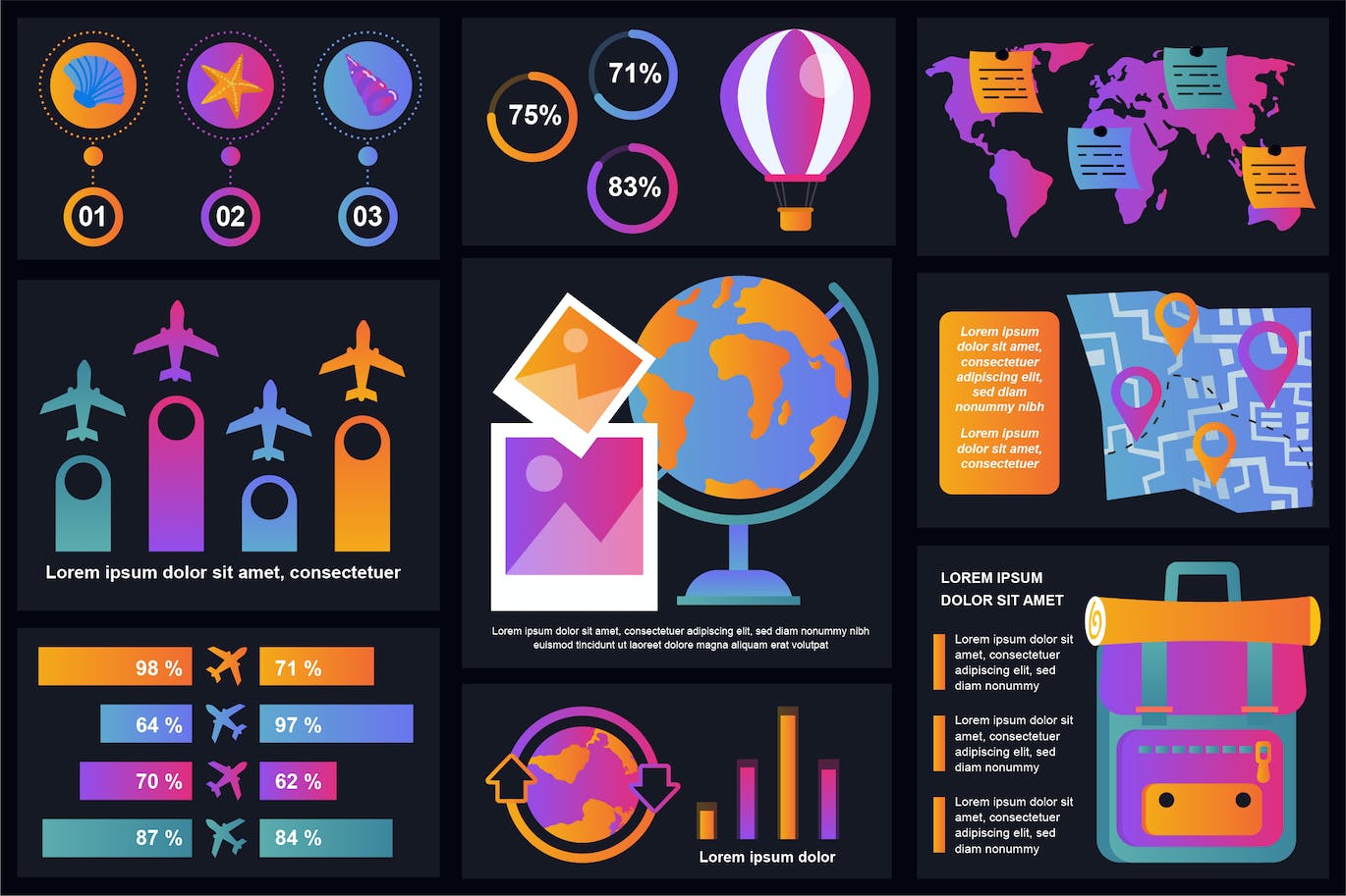 旅行信息数据图表设计矢量模板 Travel Infographics Design Template 幻灯图表 第1张