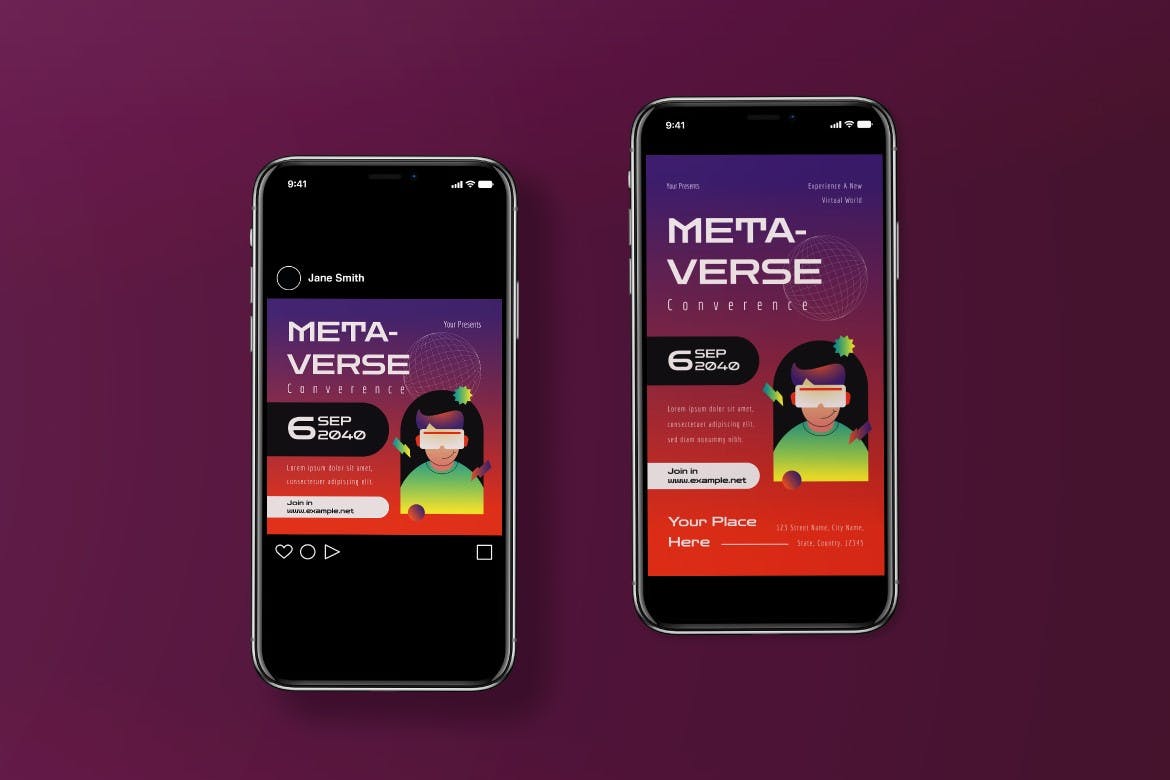紫色渐变元宇宙宣传单素材 Purple Gradient Metaverse Flyer Set 设计素材 第2张