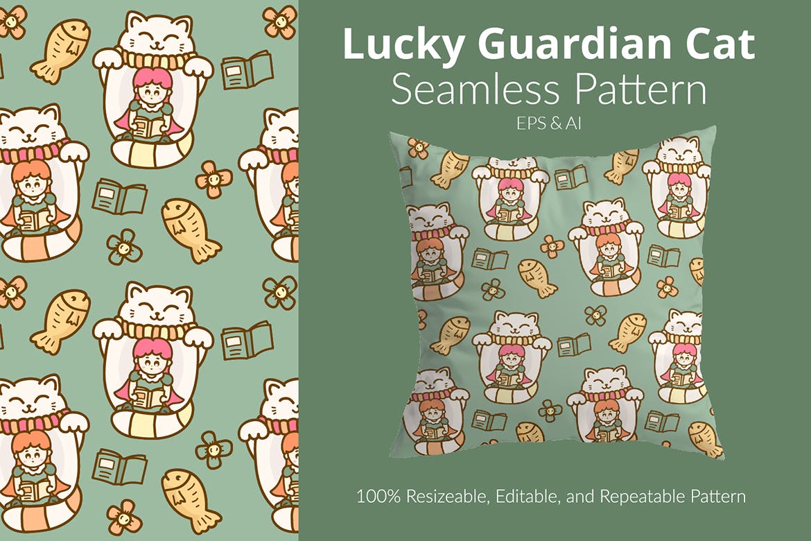 幸运守护猫图案素材 Lucky Guardian Cat Pattern 图片素材 第1张