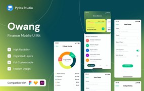 钱包金融App应用程序界面设计UI套件 Owang – Finance Mobile App UI Kits