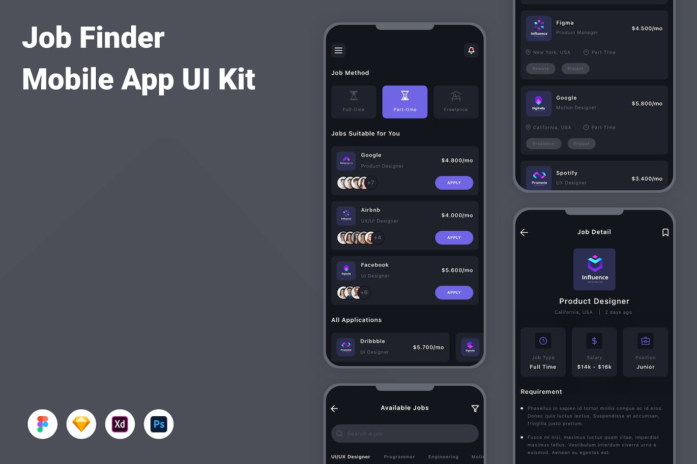 求职应聘移动应用UI设计套件 Job Finder Mobile App UI Kit APP UI 第1张