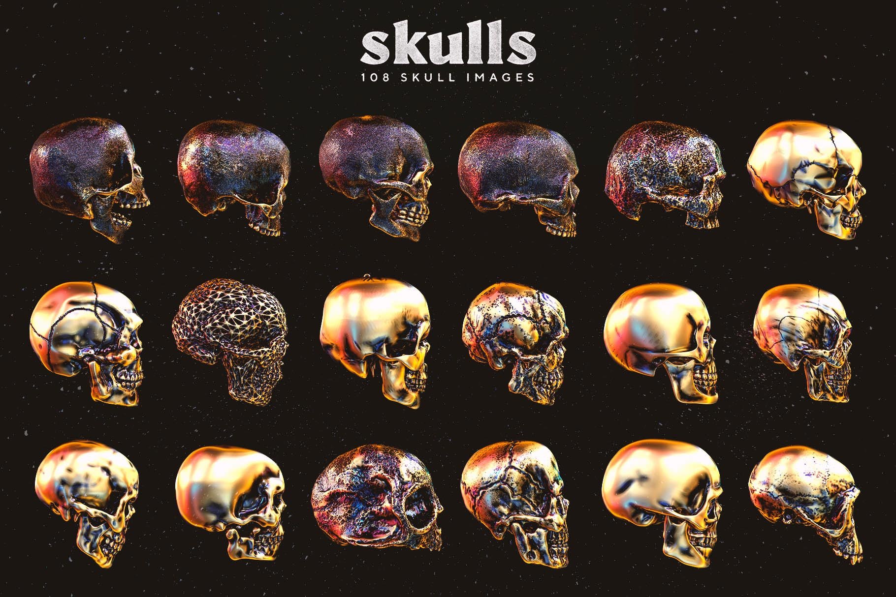 Skulls 108个高分辨率骷髅头骨逼真骨骼金属纹理PNG素材 图片素材 第3张