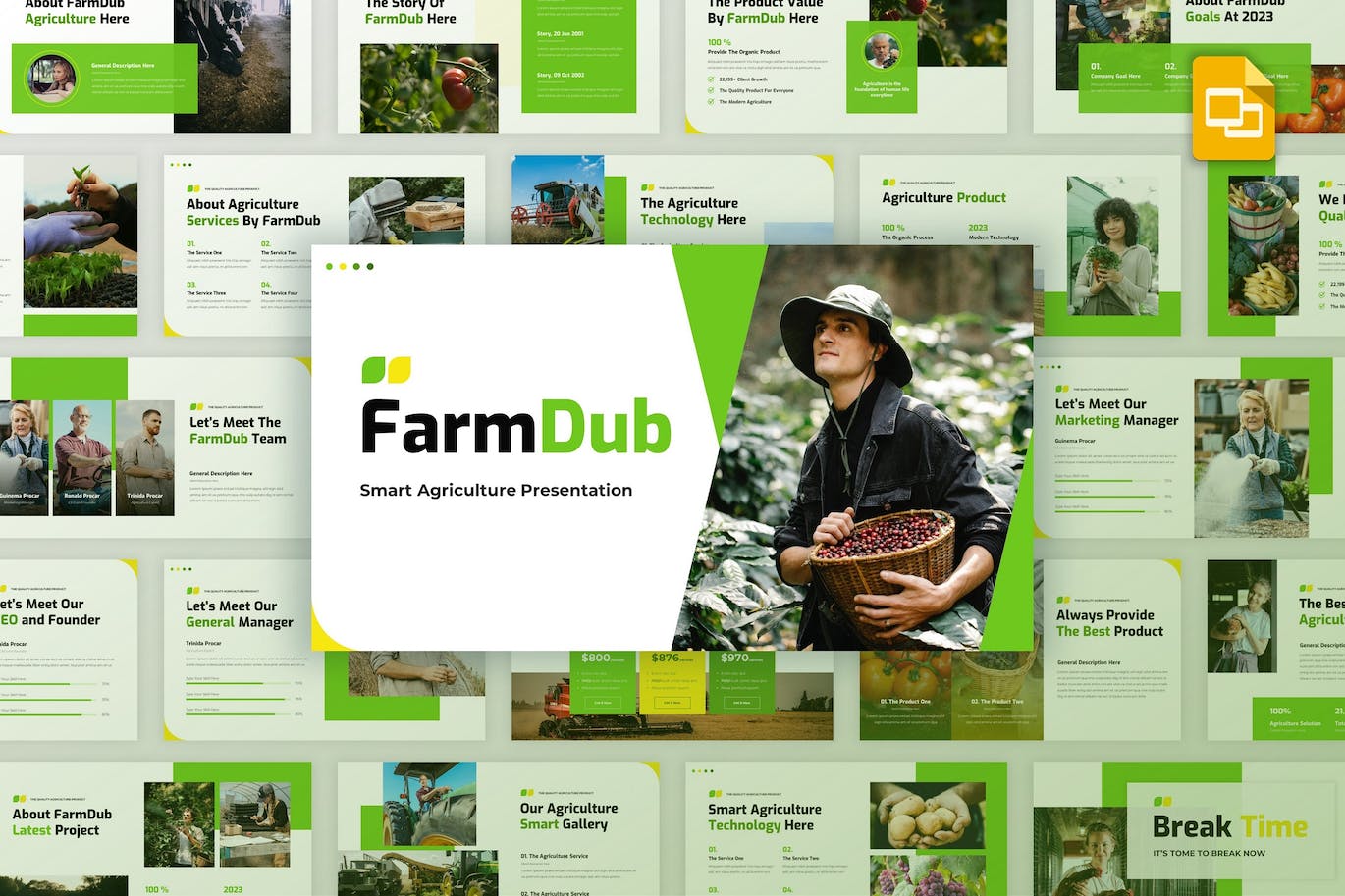 农业概况简介Google幻灯片设计模板 FarmDub – Agriculture Profile Google Slides 幻灯图表 第1张