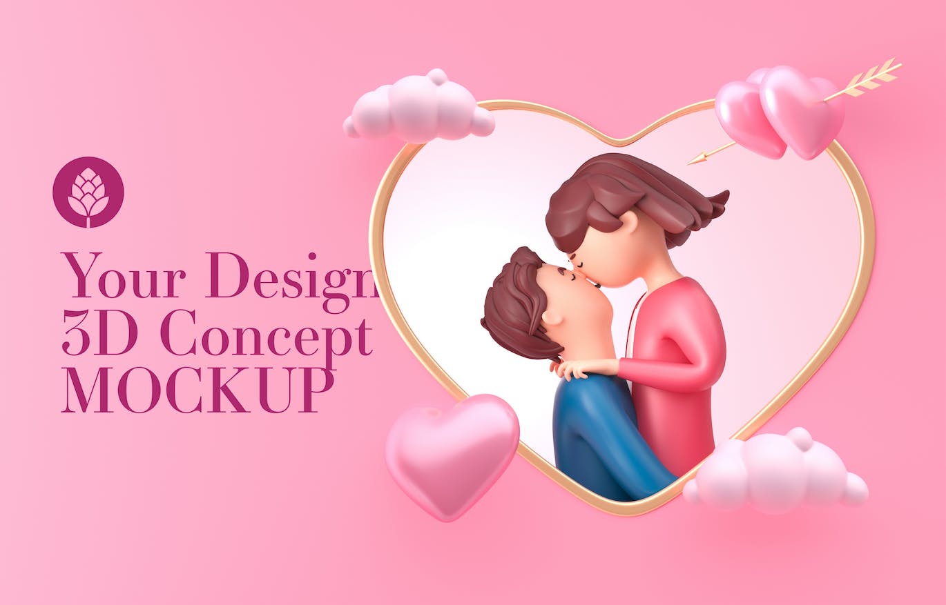 情人节3D装饰手机屏幕样机图psd素材 Set Valentine’s Day Concept with Mobile Mockup APP UI 第6张