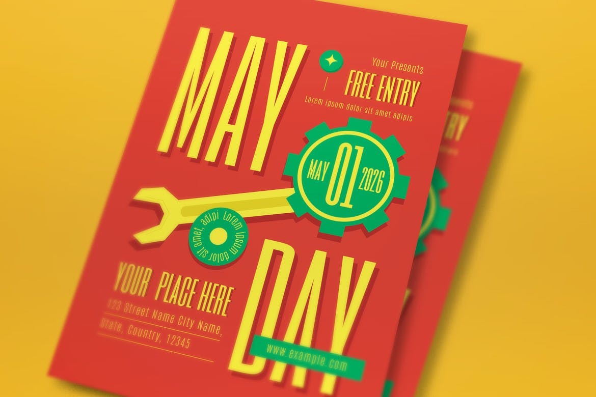 橙色现代五一劳动节宣传单设计 Orange Modern May Day Flyer Set 设计素材 第2张