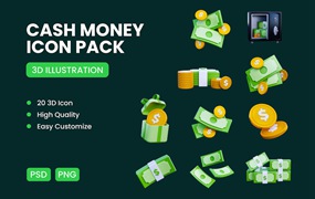 现金货币3D图标包 Cash Money 3D Icon Pack