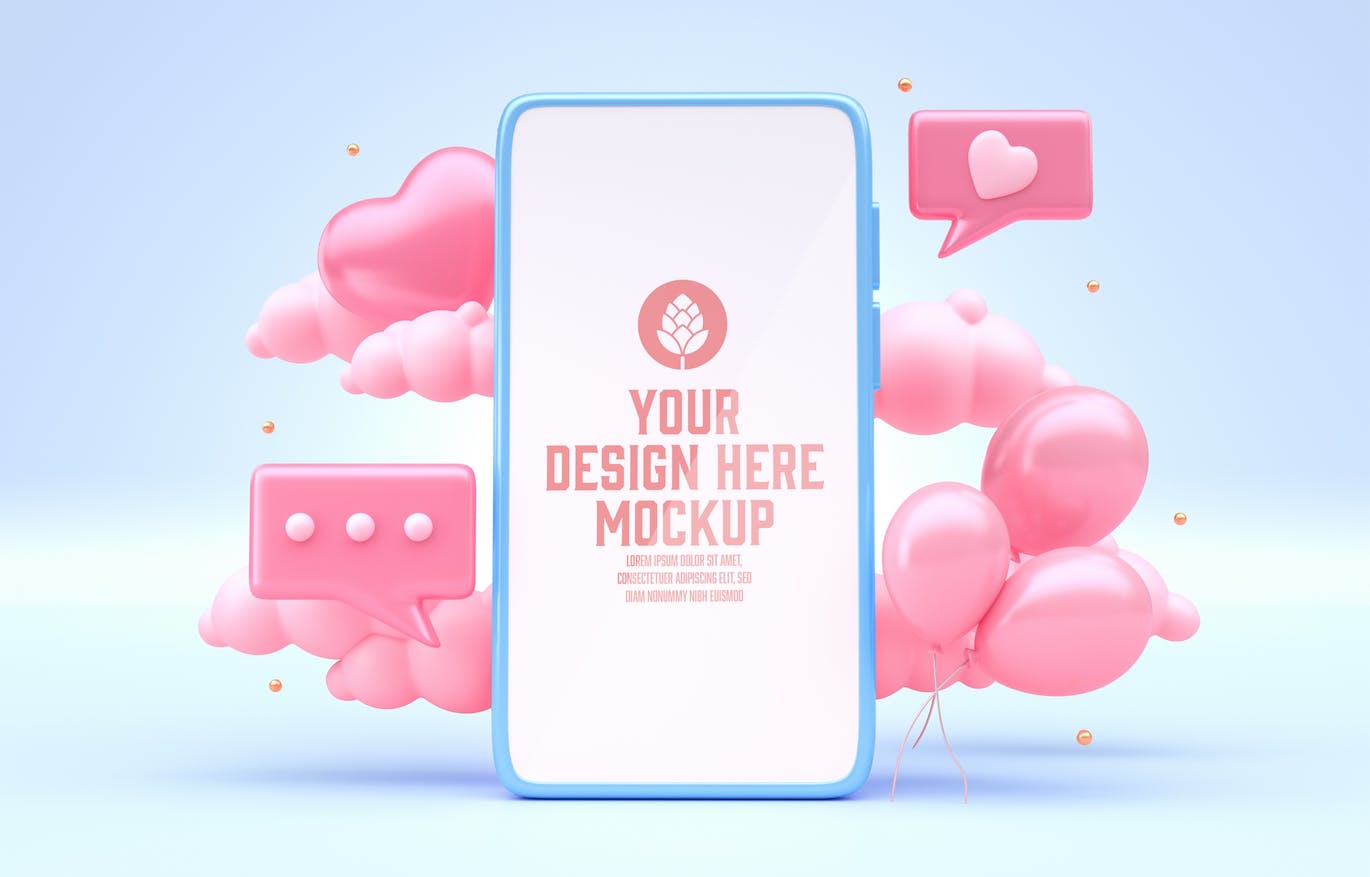 情人节3D装饰手机屏幕样机图psd素材 Set Valentine’s Day Concept with Mobile Mockup APP UI 第15张