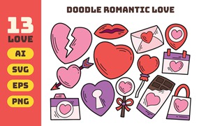 涂鸦系列浪漫爱情图标素材 Doodle Romantic Love Collection
