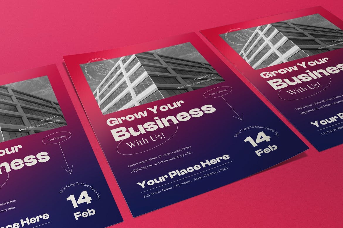 渐变色商业海报模板 Fuscia Gradient Business Flyer 设计素材 第2张